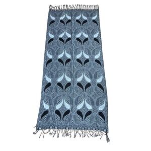 Genuine Pashmina Silk Scarf Grey Black White Paisley Tassel Accent Wrap